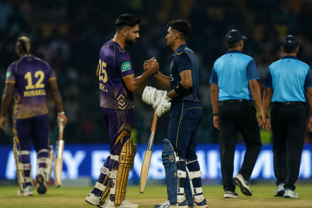 Generic IPL cricketers exchange tense words after a heated SRH vs RCB match in IPL 2026.