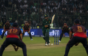 Generic Pakistan top-order batter faces pressure during a T20 innings as betting markets react to strike-rate concerns.