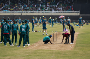 Bangladesh and Australia players prepare before the 3rd T20I in Chattogram.