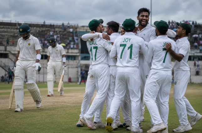 Generic Bangladesh cricketers celebrate after a Test-series win that shifted betting markets across Asia.