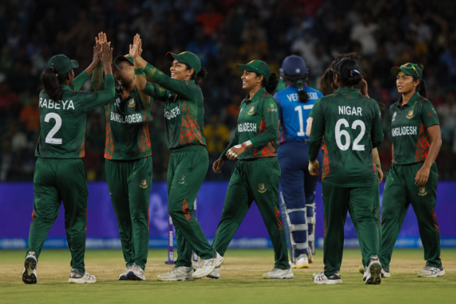 Bangladesh women celebrate during their opening victory at the ICC Women's T20 World Cup.