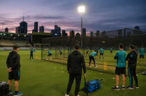 Generic Big Bash players training in Melbourne as reports of franchise restructuring create uncertainty around the competition.