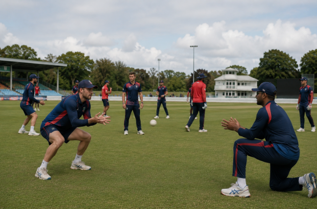 Associate cricket players prepare for an ICC Cricket World Cup League 2 match.
