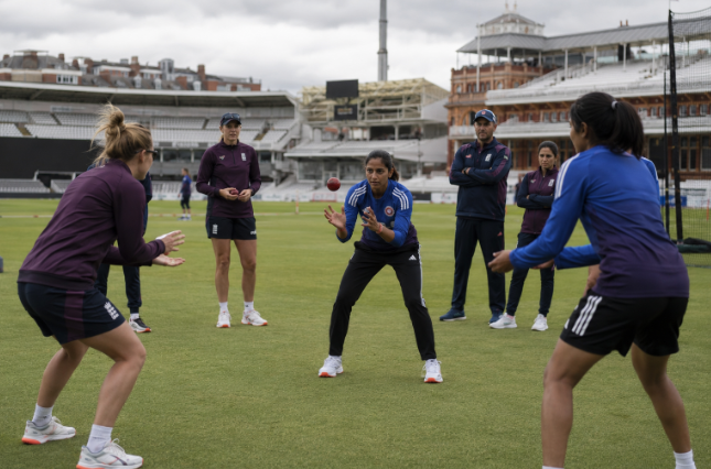 Women's cricketers train ahead of the England vs India Test at Lord's.