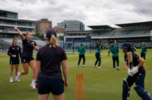 England Women prepare for their Women's T20 World Cup match against Ireland Women.