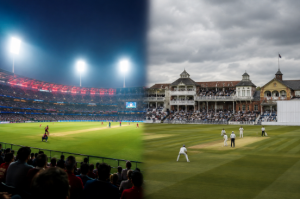 IPL franchise cricket stadium atmosphere with traditional county cricket ground setting