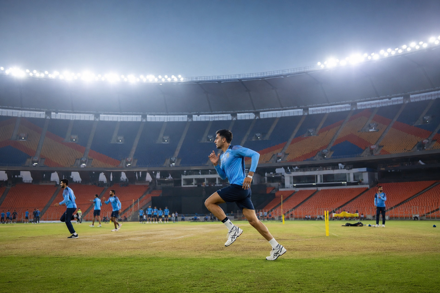 Generic cricketers warm up before GT vs SRH as IPL 2026 betting markets react to playoff pressure.