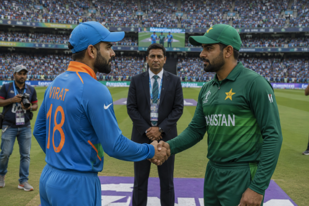 Two cricket captains meet before a match as bettors assess historical head-to-head records.