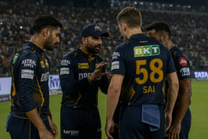 An IPL captain discusses late-over bowling plans during a tense chase under lights