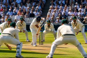 Generic Test cricket action during a tense afternoon session.