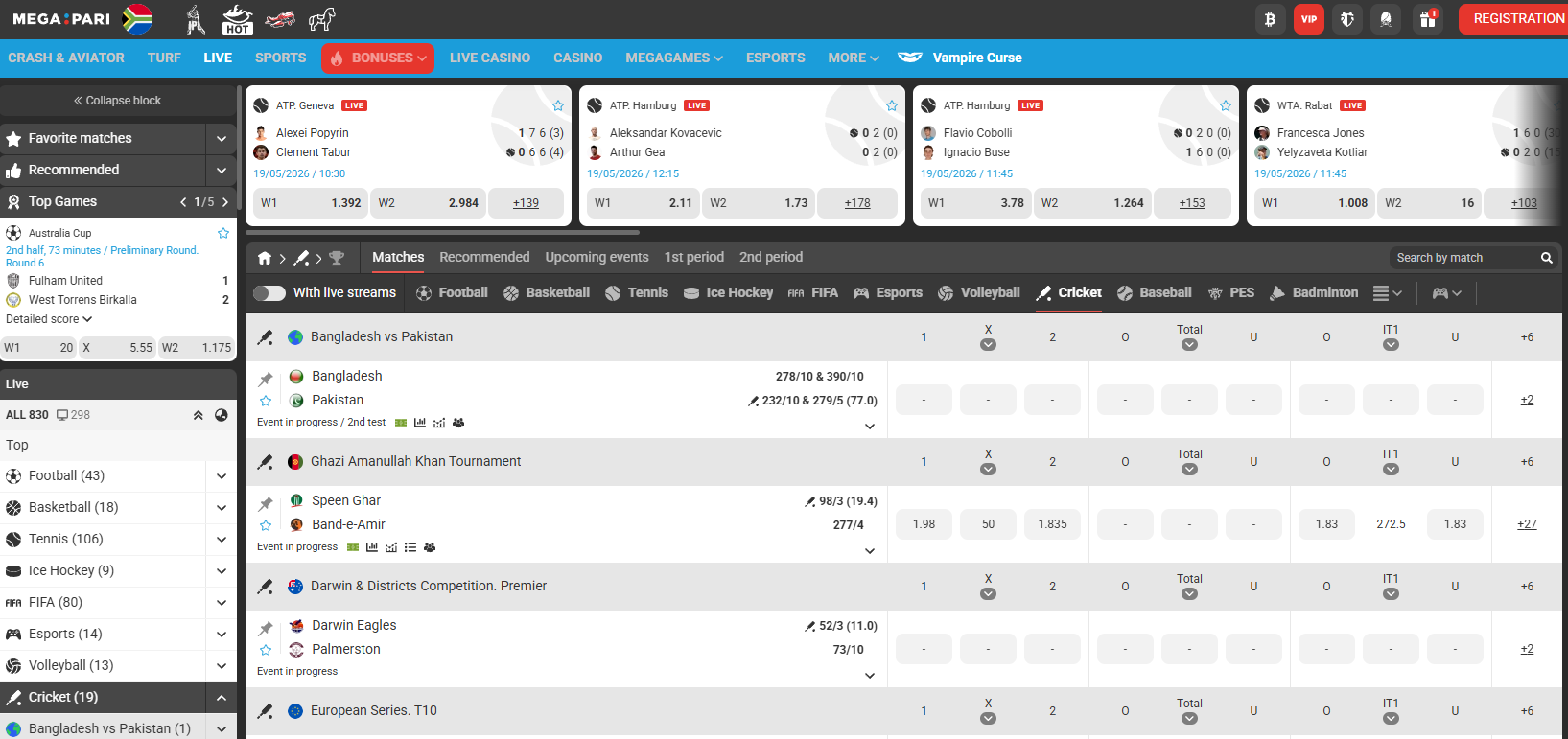 megapari betting options
