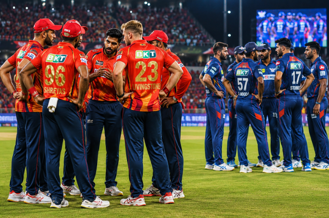 Punjab Kings players prepare before a crucial IPL 2026 playoff race match against Lucknow Super Giants.