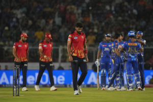 Punjab Kings players react after Mumbai Indians chase down a 200 plus target in IPL 2026.