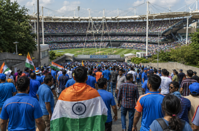 Cricket fans arrive before a major match as betting markets react to public support.