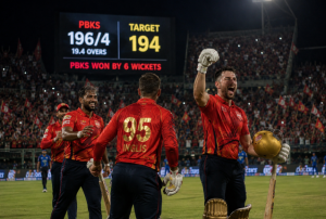 Generic Punjab T20 players celebrate during a successful IPL chase under pressure.