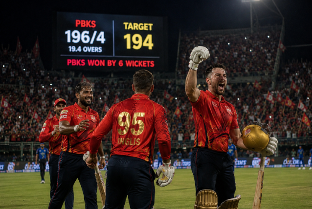 Generic Punjab T20 players celebrate during a successful IPL chase under pressure.