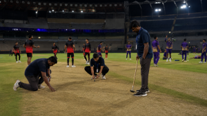 Generic cricketers prepare in Raipur before RCB vs KKR as betting markets watch the chase angle.