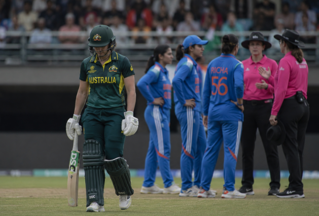 Bhutan batter Ritshi Choden leaves the field after a rare timed-out dismissal.