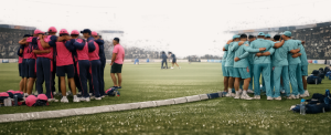 RR and LSG players warm up before a high-pressure IPL 2026 clash affected by dew forecasts and toss betting movement.