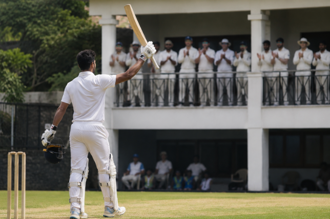 Generic India A batter celebrates a century during the unofficial Test against Sri Lanka A.