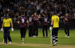 County cricketers celebrate during Somerset’s strong start to the 2026 Vitality Blast.