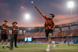 Generic Hyderabad fast bowler trains ahead of a crucial IPL playoff race match.