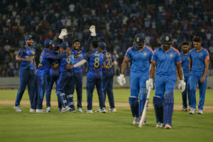 Sri Lanka A celebrate their Super Over victory against India A in Dambulla.