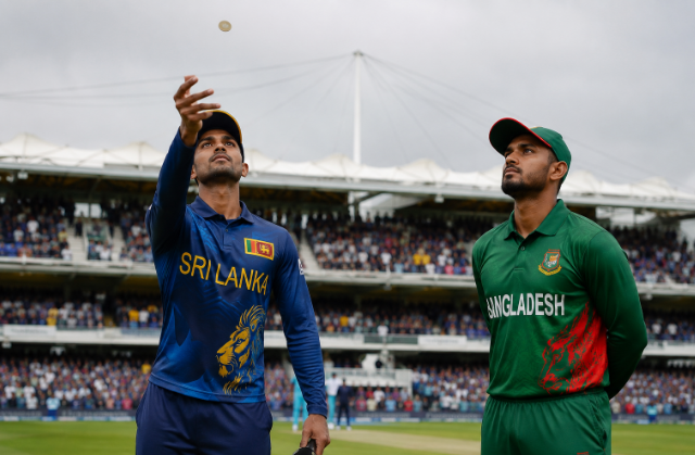 Captains gather for the toss before a decisive Sri Lanka versus Bangladesh T20 international.