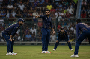 A T20 captain adjusts field settings during a crucial powerplay.