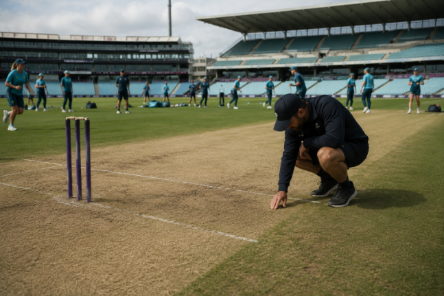 The Oval pitch prepared ahead of the Women's T20 World Cup semi-finals.