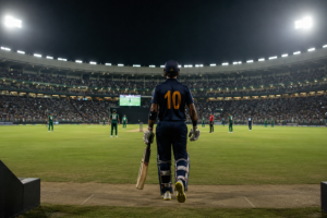 An opening batter walks to the crease before a major T20 cricket match.