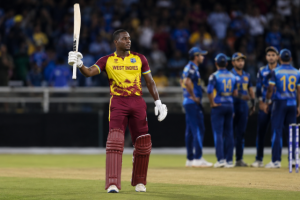 West Indies complete a successful chase against Sri Lanka in the first T20I at Sabina Park